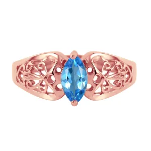 0.2 Carat 14K Solid Rose Gold You Are Splendid Blue Topaz Ring