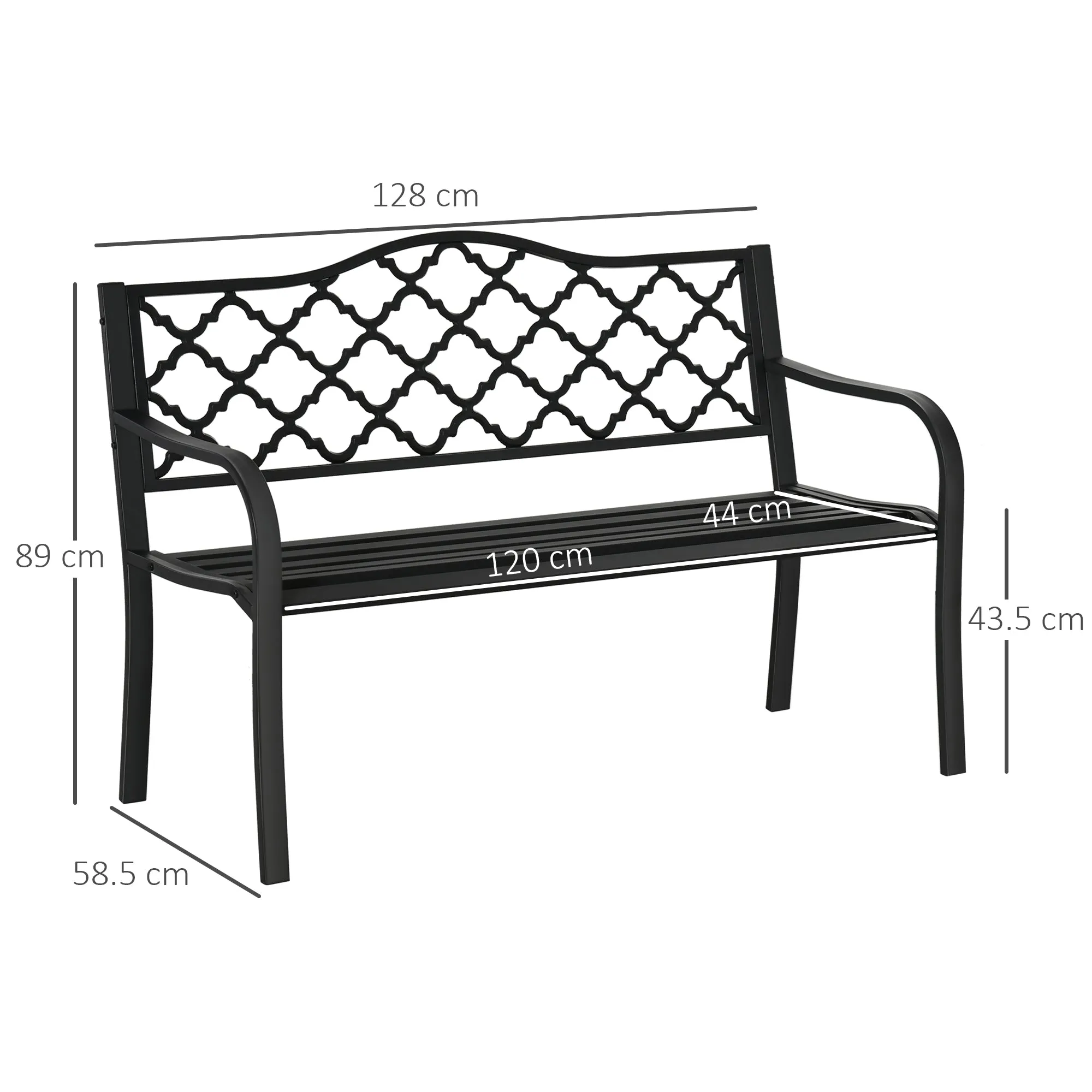 2-Seater Outdoor Garden Bench Cast Iron Antique Park Loveseat Chair with Armrest for Yard, Lawn, Porch, Patio, Steel