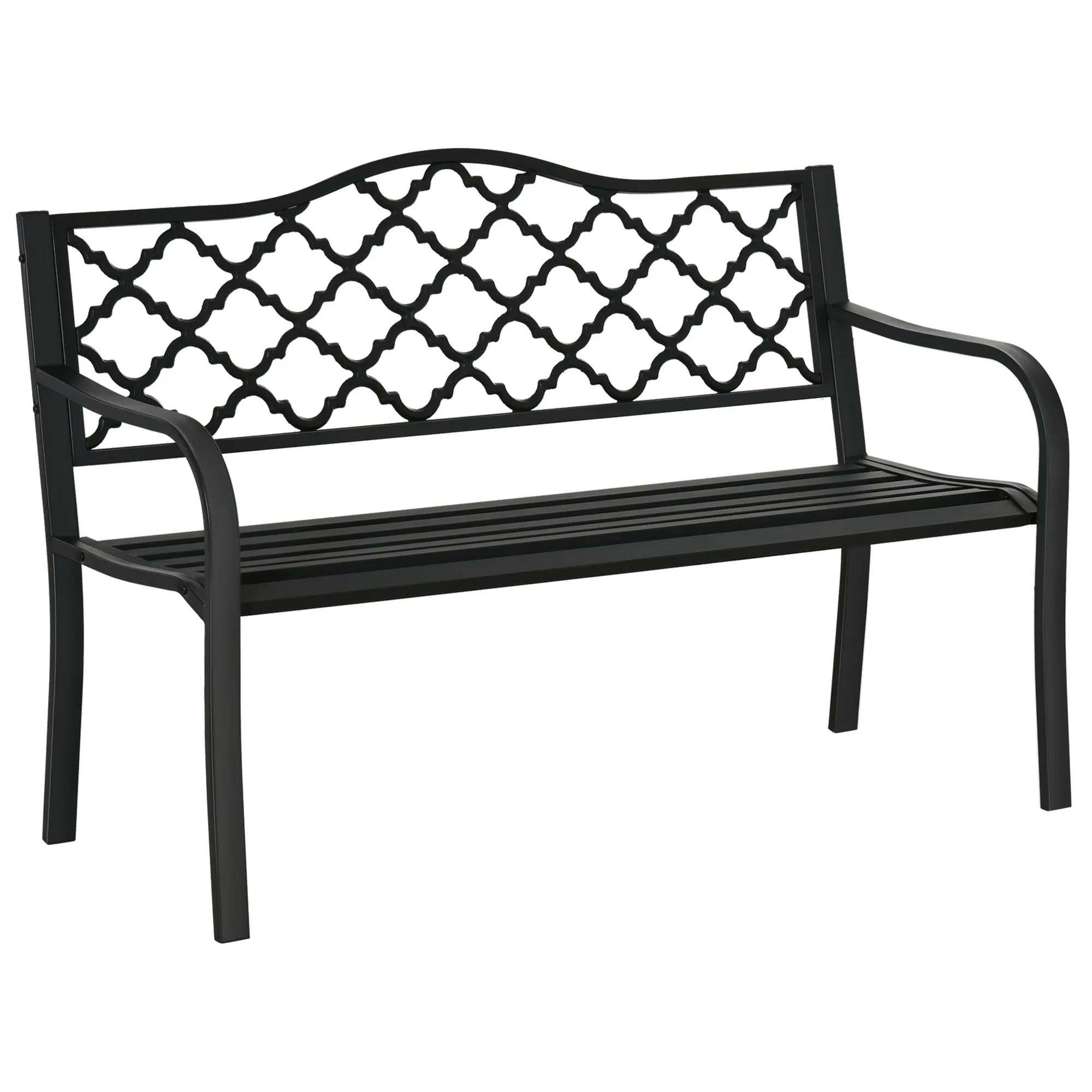 2-Seater Outdoor Garden Bench Cast Iron Antique Park Loveseat Chair with Armrest for Yard, Lawn, Porch, Patio, Steel