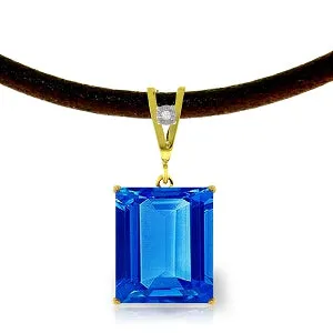 6.51 Carat 14K Solid Yellow Gold Solitude Blue Topaz Diamond Necklace