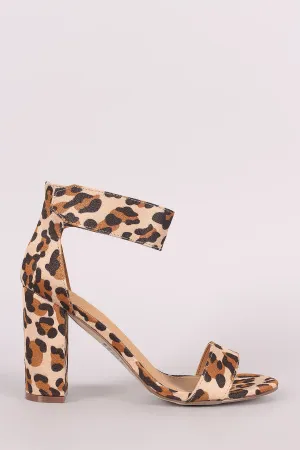 Breckelle Leopard Ankle Strap Chunky Heel