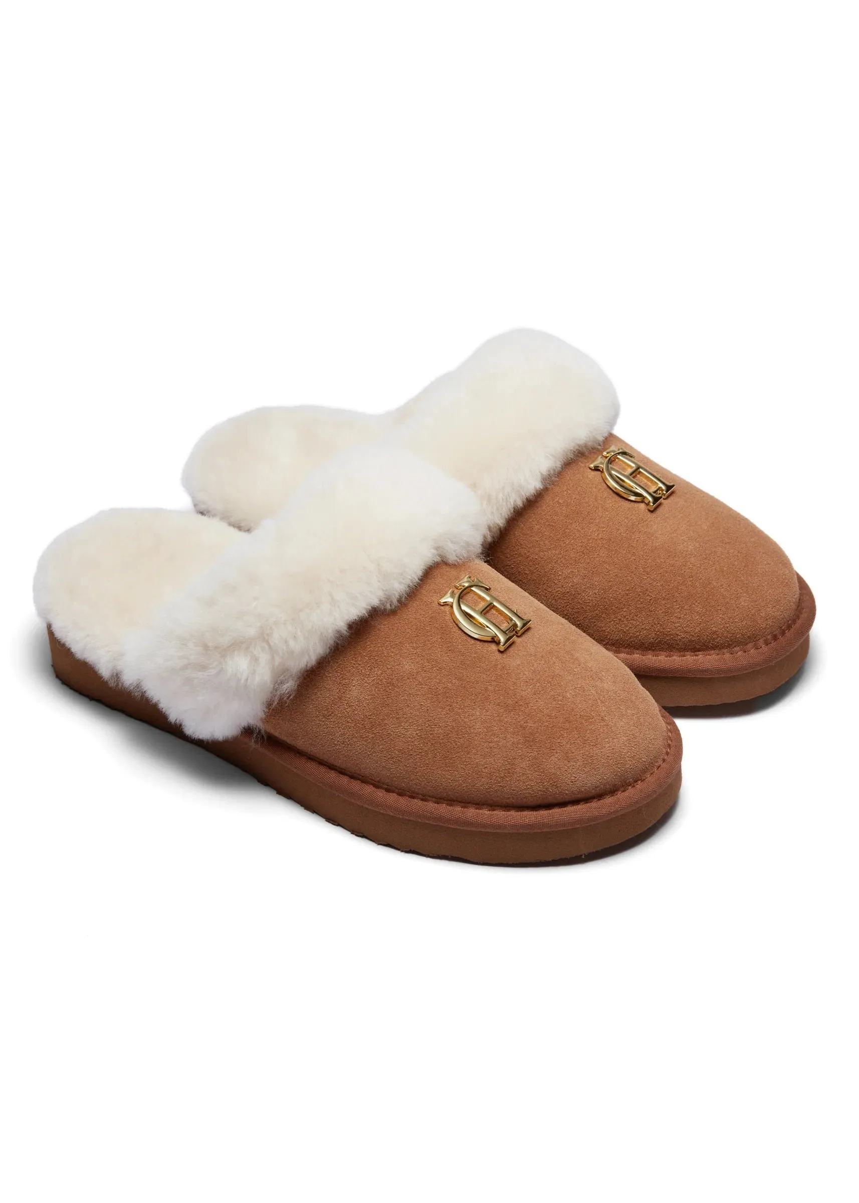 Holland Cooper Shearling Slipper in Tan