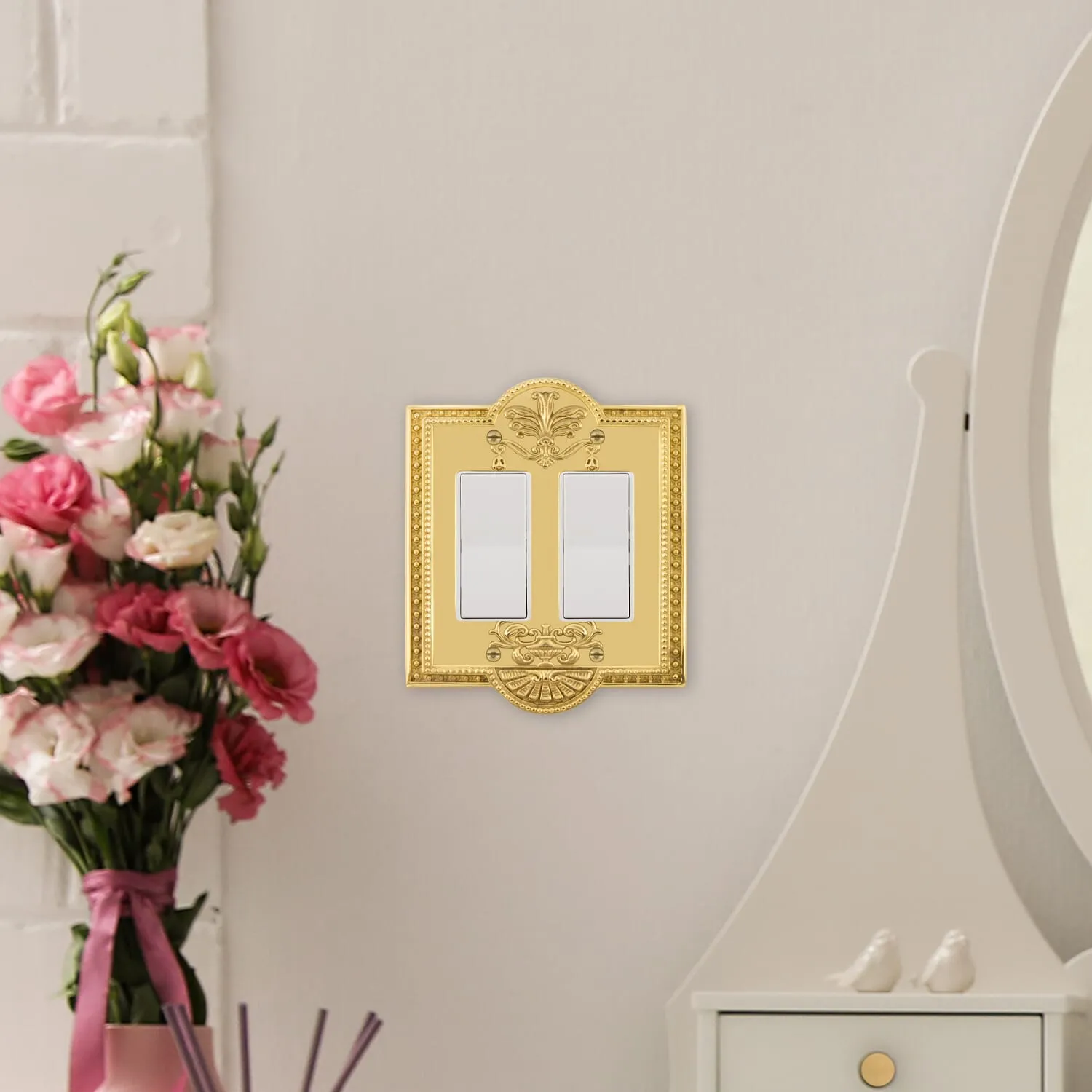 Meadows Switch Plate with Double Rocker in Polished Brass