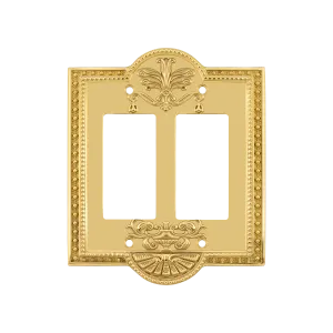 Meadows Switch Plate with Double Rocker in Polished Brass