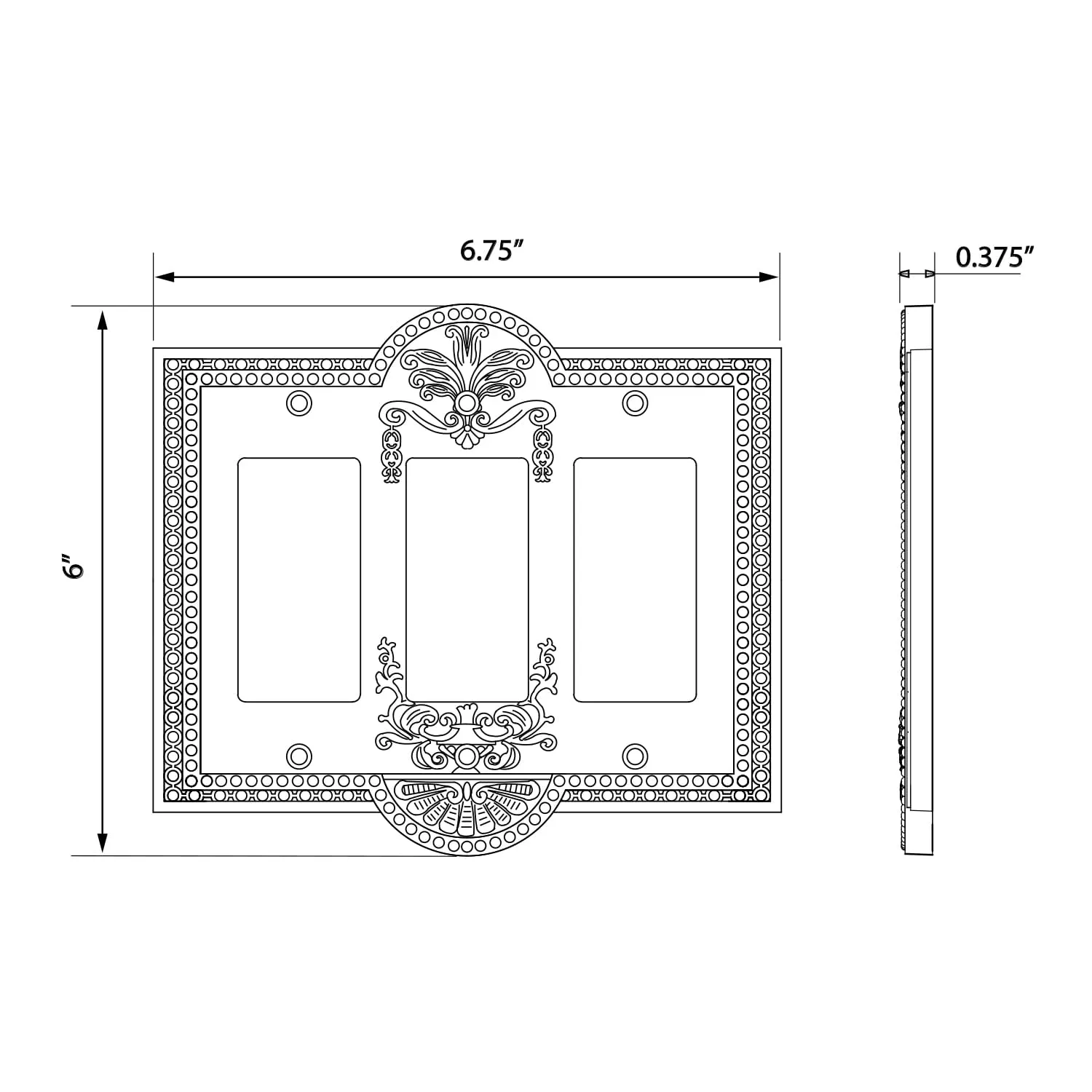 Meadows Switch Plate with Triple Rocker in Polished Brass