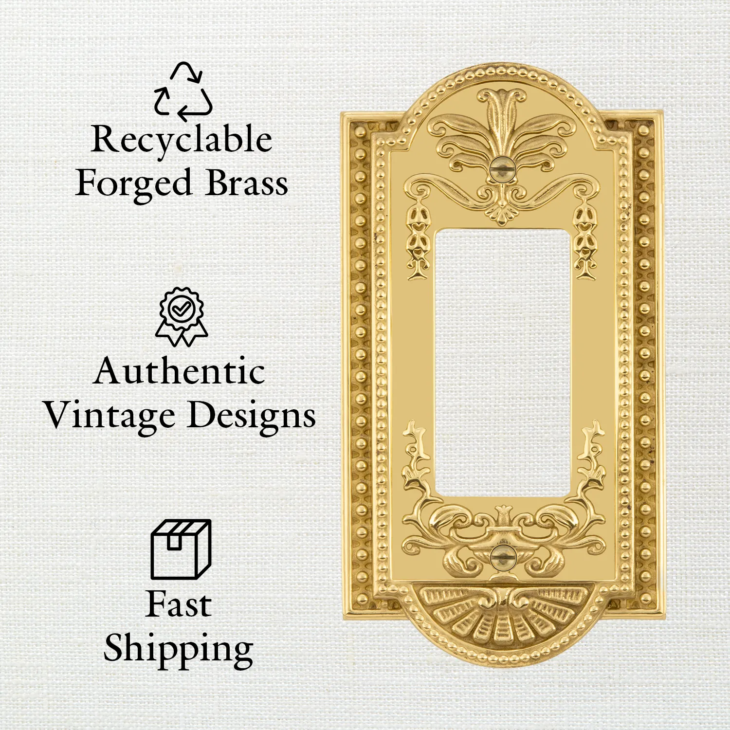 Meadows Switch Plate with Triple Rocker in Polished Brass