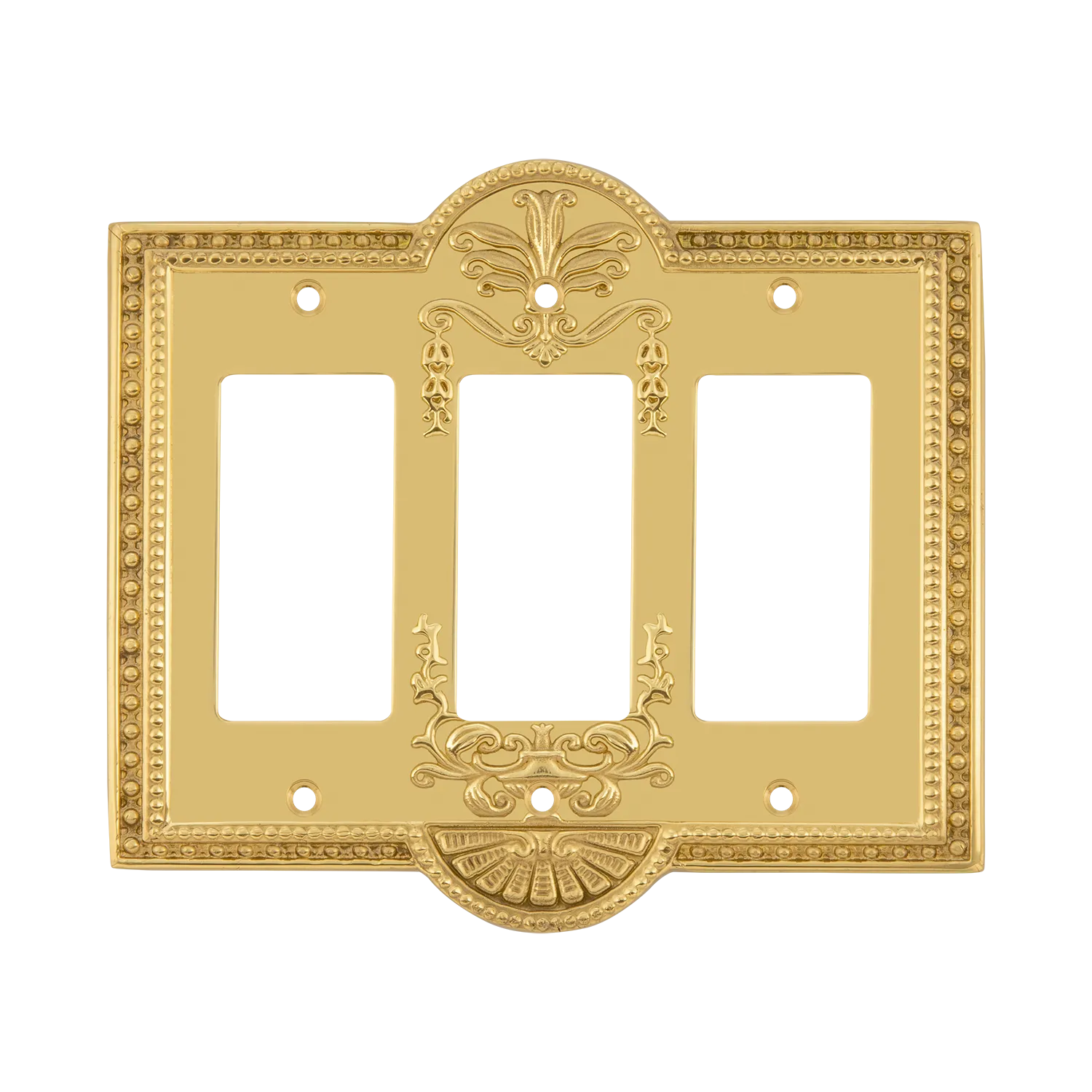 Meadows Switch Plate with Triple Rocker in Polished Brass