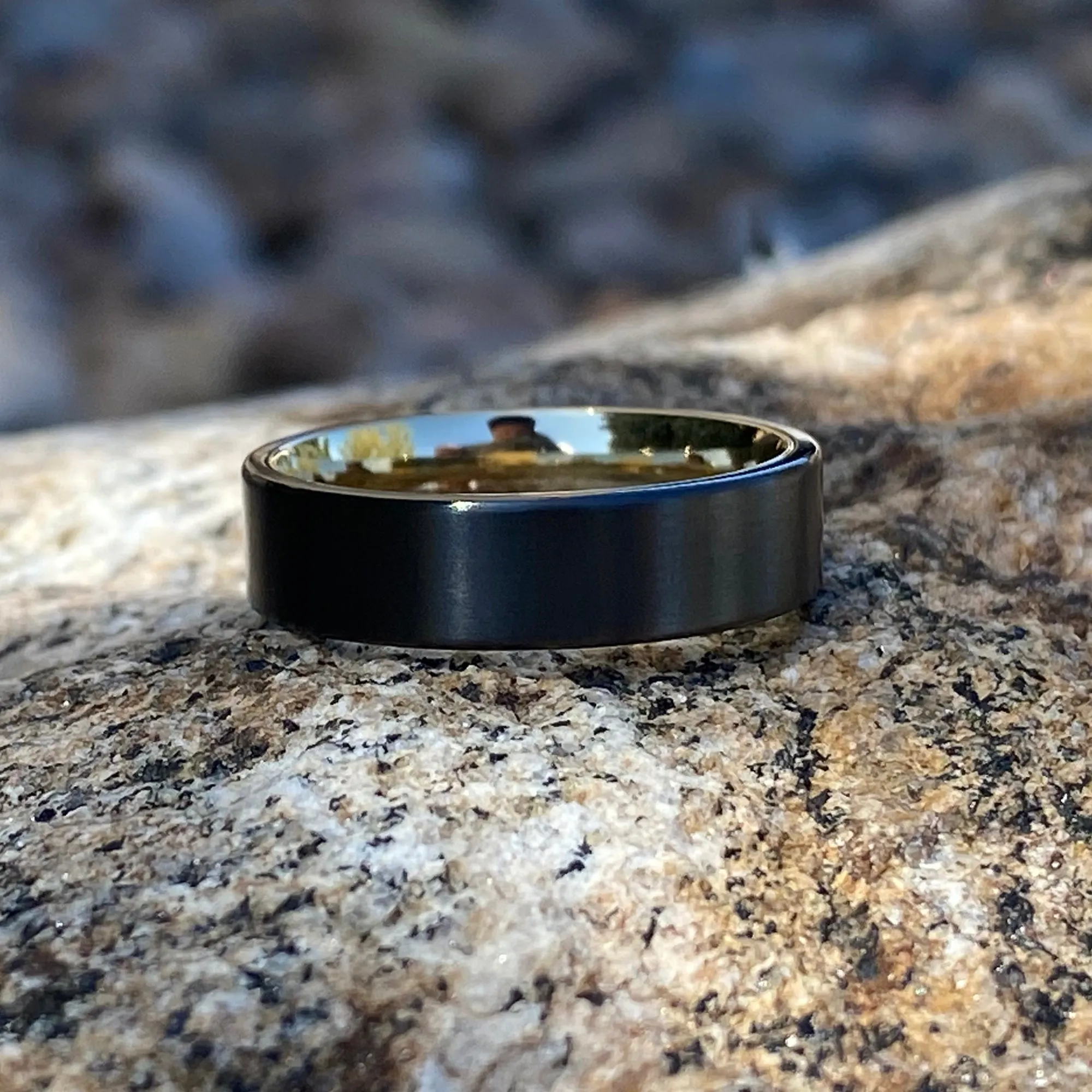 Men's Black Zirconium Ring - 6mm Mens Ring with 14k Yellow Gold Sleeve - Comfort Fit - Mens Wedding Bands