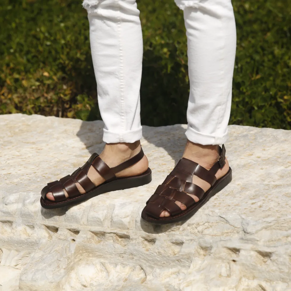 Michael - Closed Toe Leather Fisherman Sandal | Brown