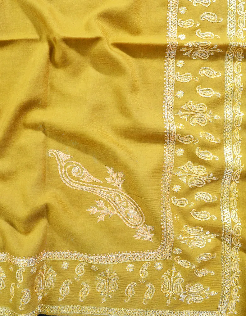 mustard tilla embroidery pashmina shawl 8399