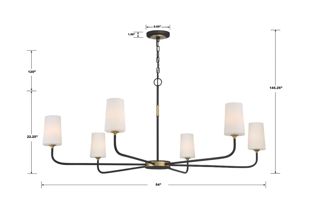 Niles 6 Light Black Forged   Modern Gold Chandelier