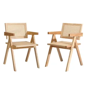 Oikiture 2x Dining Chairs Rattan Chair Wooden Accent Chair Natural