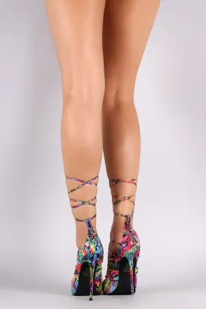 Rainbow Snake Scallop Lace Up Stiletto Heel