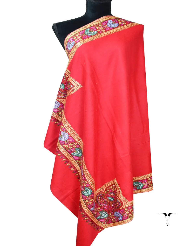 red tilla embroidery pashmina shawl 8094