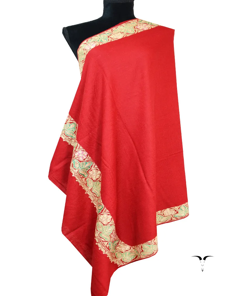 red tilla embroidery pashmina shawl 8593