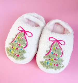 Rock Paper Scissors - Toddler/Kids Pink Bow Christmas Tree Slippers: Small