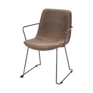 Sawyer Dining Chair Brown Faux Leather | Black Metal (Armchair)