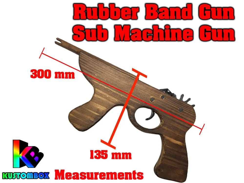 Sub Machine Gun Rubber Band Timber Launcher Wood x 2