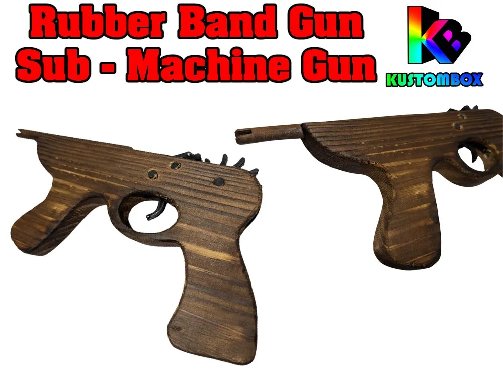 Sub Machine Gun Rubber Band Timber Launcher Wood x 2