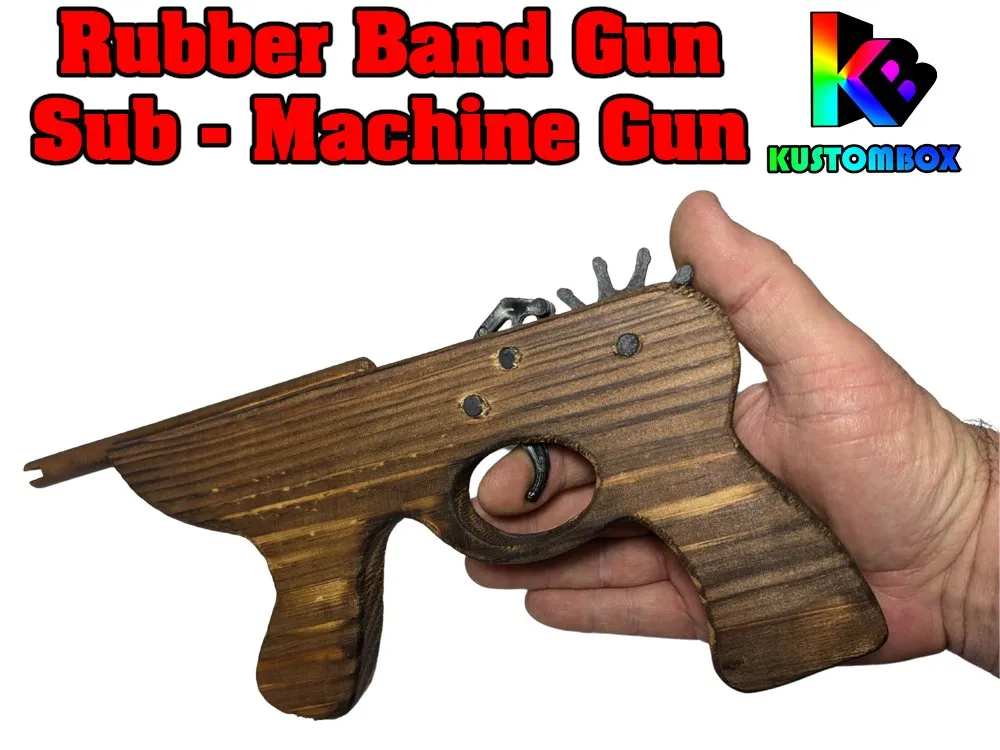 Sub Machine Gun Rubber Band Timber Launcher Wood x 2