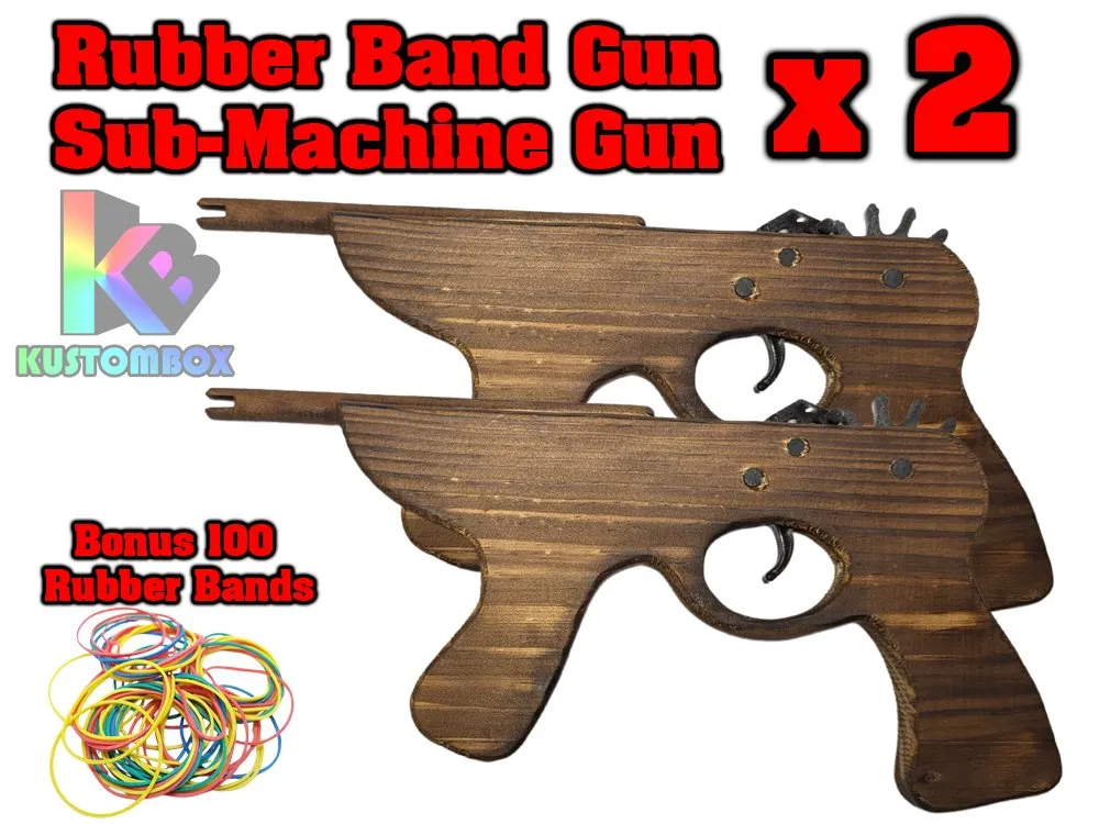 Sub Machine Gun Rubber Band Timber Launcher Wood x 2