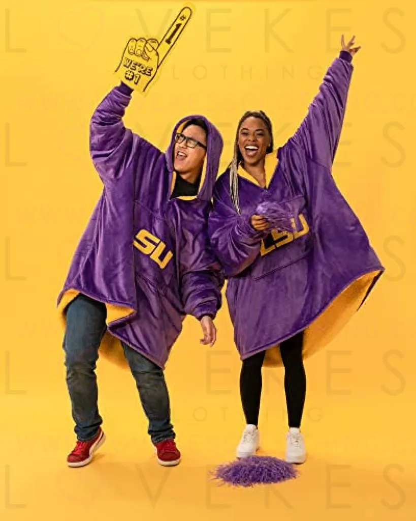 THE COMFY Original Quarter-Zip | Louisiana State University Logo & Insignia | Oversized Microfiber & Sherpa Wearable Blanket with Zipper, Seen On Shark Tank, One Size Fits All