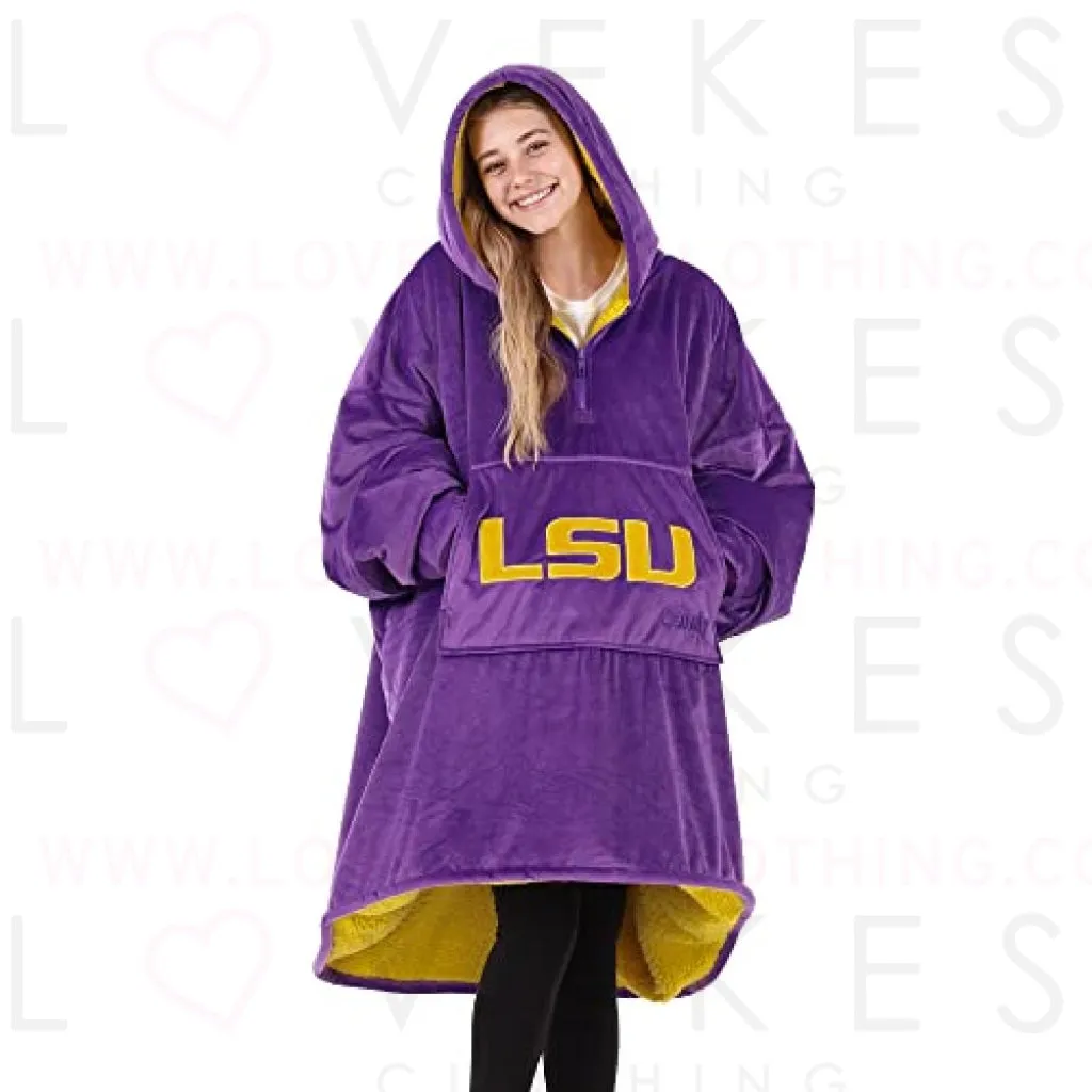 THE COMFY Original Quarter-Zip | Louisiana State University Logo & Insignia | Oversized Microfiber & Sherpa Wearable Blanket with Zipper, Seen On Shark Tank, One Size Fits All