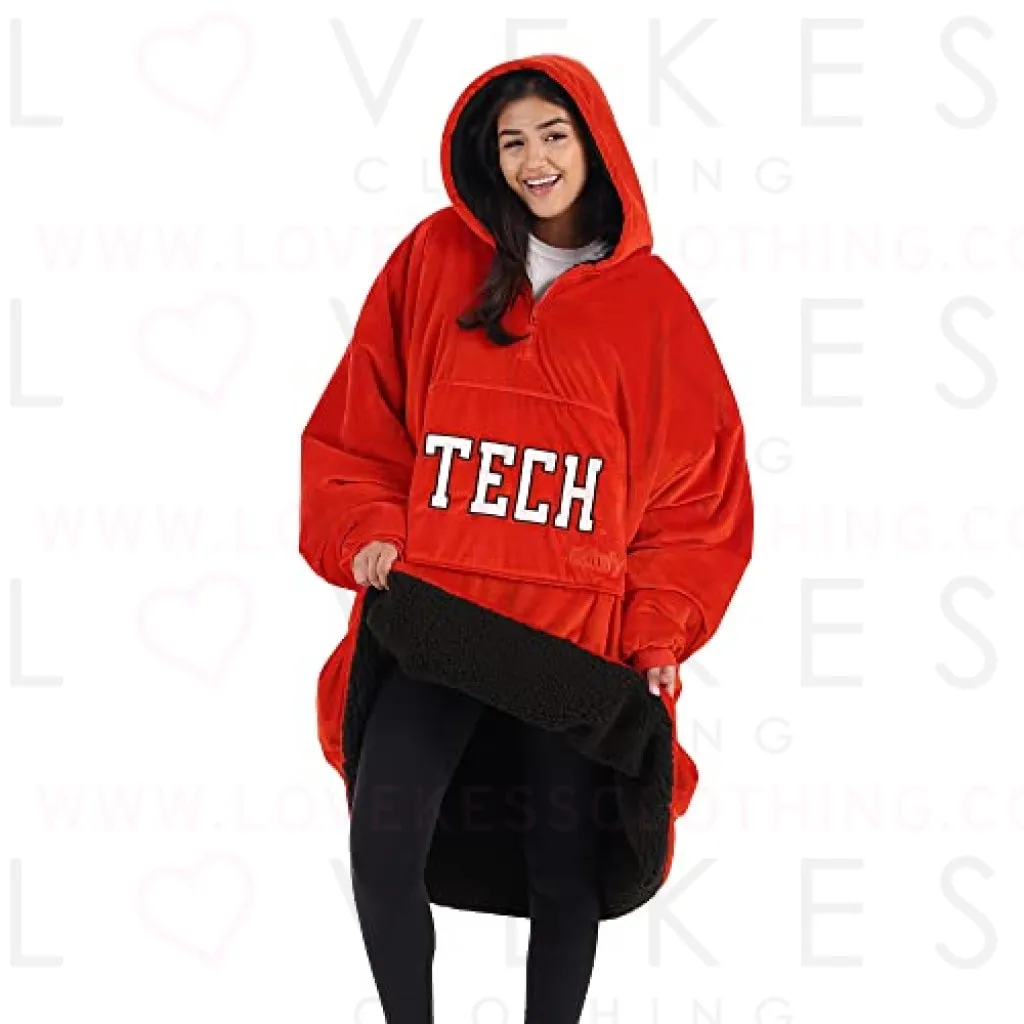 THE COMFY Original Quarter-Zip | Texas Tech University Logo & Insignia | Oversized Microfiber & Sherpa Wearable Blanket with Zipper, Seen On Shark Tank, One Size Fits All