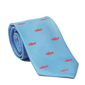 Trout Necktie - Light Blue, Printed Silk