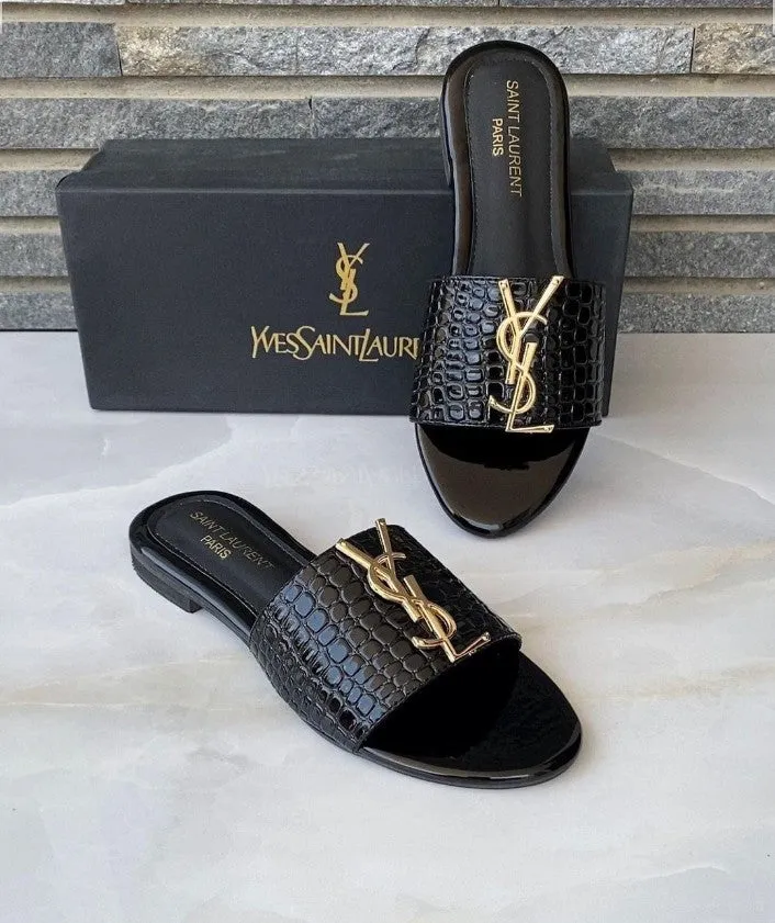 YSL CROCODILE FLAT ( BLACK)