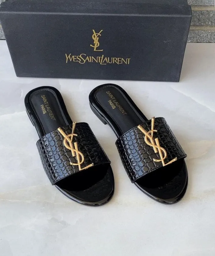 YSL CROCODILE FLAT ( BLACK)