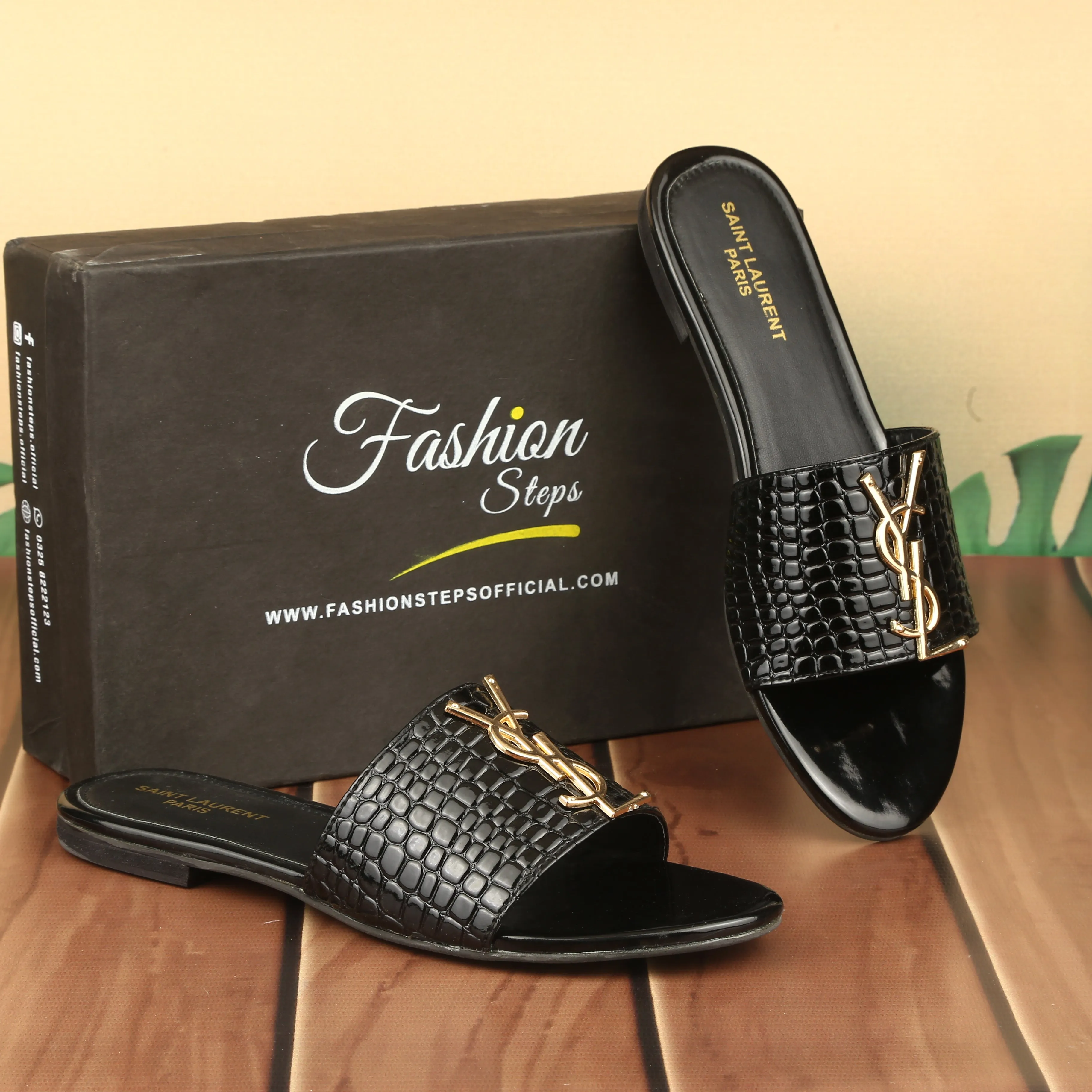 YSL CROCODILE FLAT ( BLACK)