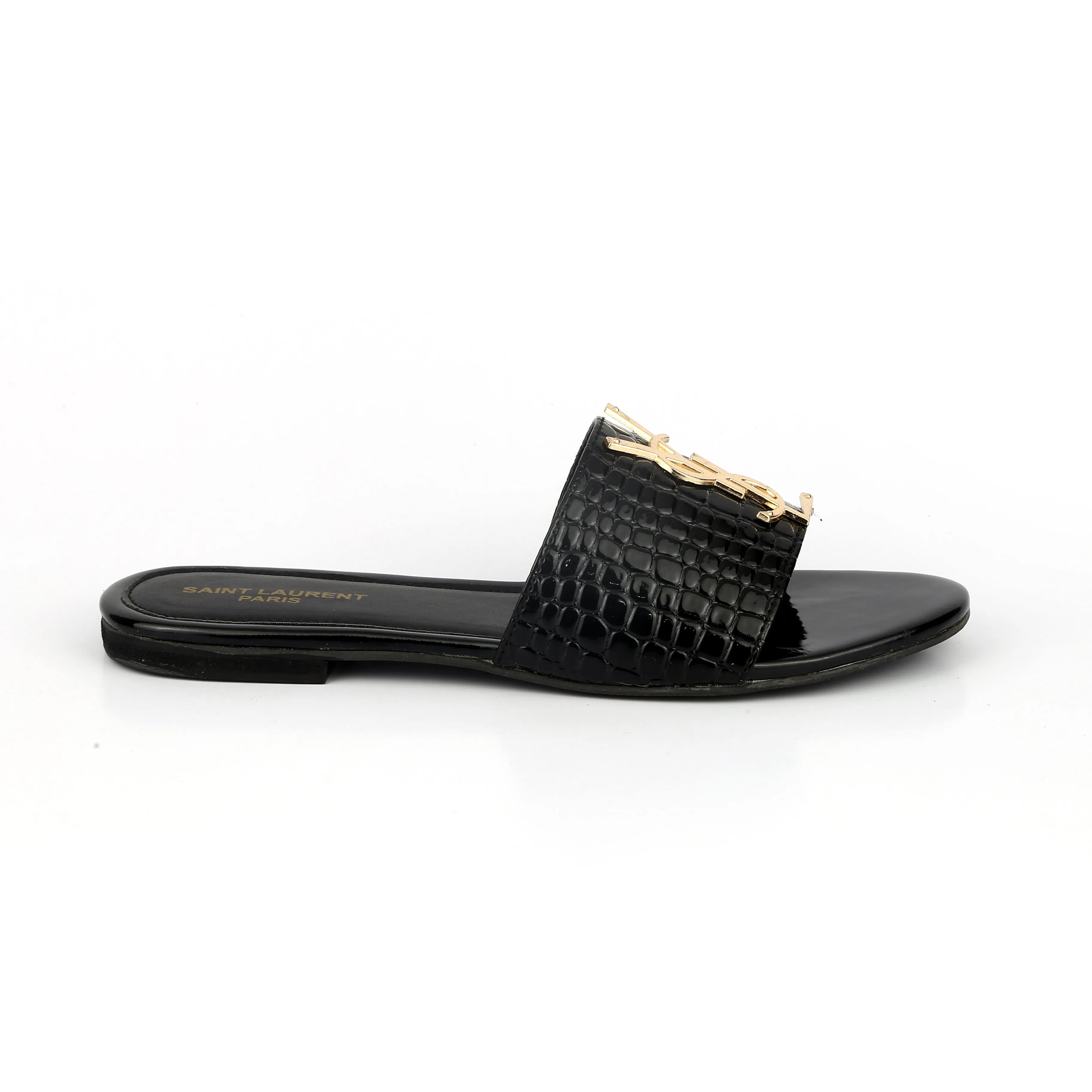 YSL CROCODILE FLAT ( BLACK)