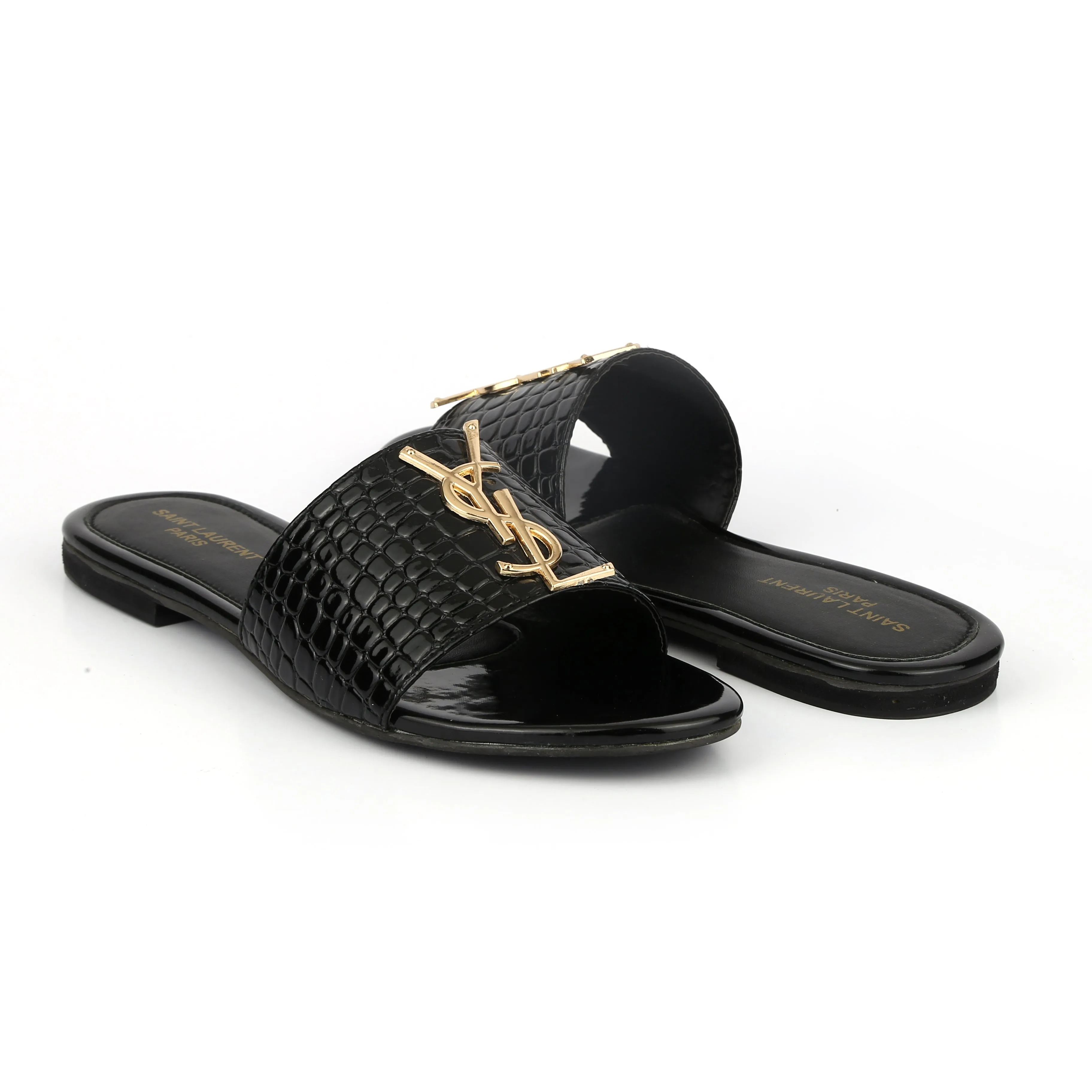 YSL CROCODILE FLAT ( BLACK)