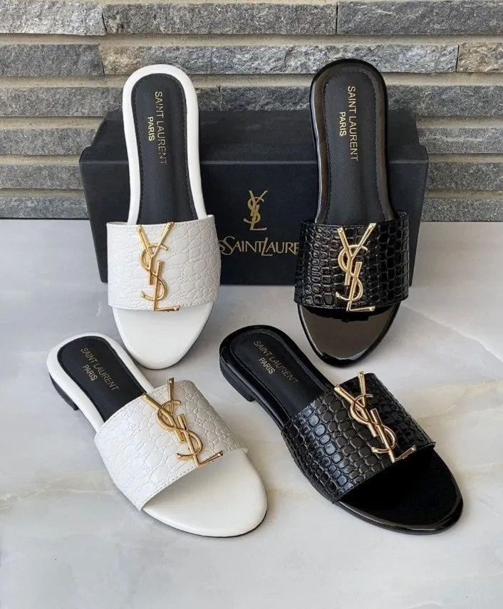 YSL CROCODILE FLAT ( BLACK)